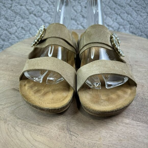 Yokono Beige Suede Ortho+ Sandals With Rhinestone Buckle Size 8 Made in Spain - Picture 2 of 9